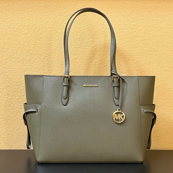 Michael Kors Gilly Large Drawstring Travel Tote Shoulder Bag Olive Green - Picture 1 of 13
